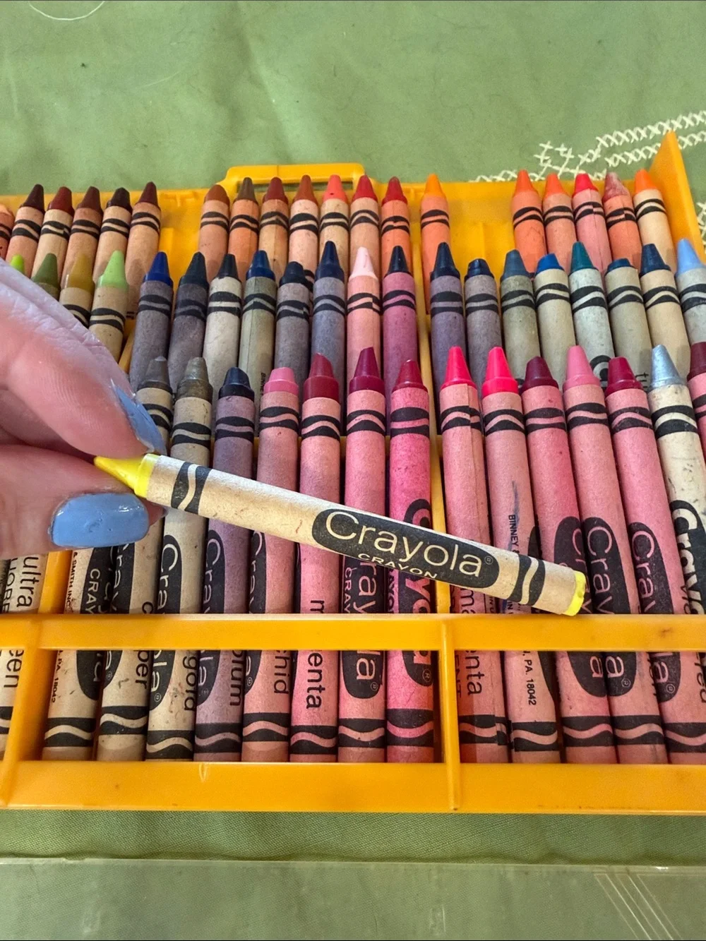 1980s  Benney & Smith Crayola Yellow Crayon Organizer Case with Assorted Crayons